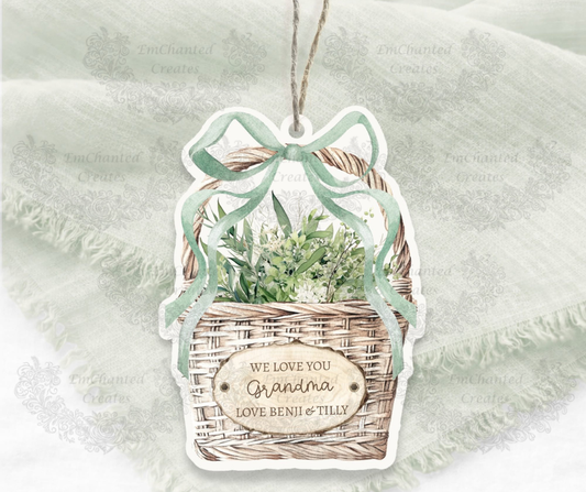 Personalised Flower Basket Acrylic Keepsake – Greenery Design