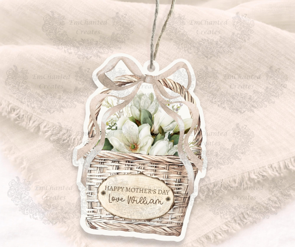Personalised Flower Basket Acrylic Keepsake – White Florals
