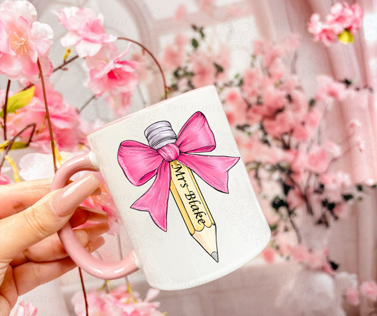 Personalised Teacher Pencil & Bow Mug